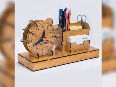 图纸封面-Organizer Clock 铅笔滑动垫座装饰 激光切割 CDR Vectors File