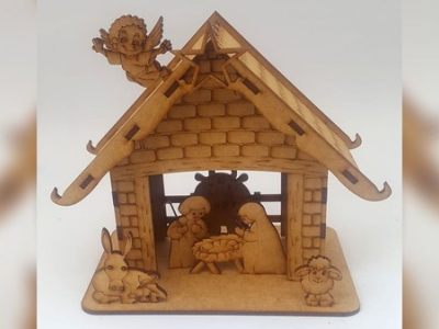 图纸封面-带天使装饰元素的胶合板圣诞耶稣诞生 DXF 文件