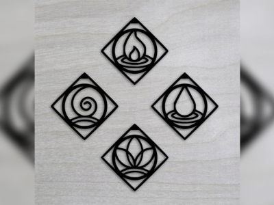 图纸封面-四元素金属墙面艺术设计 CDR 和 DXF 文件
