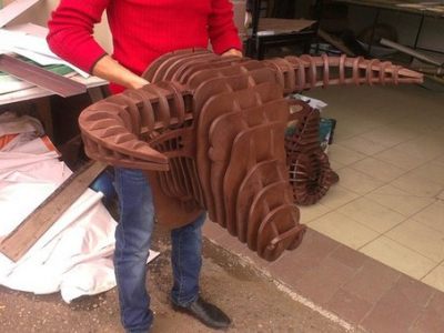 图纸封面-牛头壁挂 3D 木制拼图