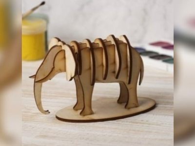 图纸封面-3D 木制拼图大象模型 3 毫米矢量文件